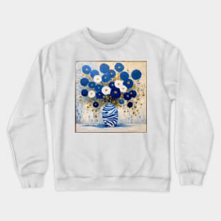Blue and White Flowers in a Striped Vase Crewneck Sweatshirt